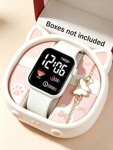 2 Buah/Set Jam Tangan Olahraga Elektronik Digital Kotak Lucu untuk Anak Perempuan dengan Tampilan Pola Hati dan Gelang Kupu-kupu, Gaya Minimalis yang Manis, Cocok untuk Pesta, Ulang Tahun, Liburan, Kembali ke Sekolah, Wisuda, Hadiah untuk Anak Perempuan dan Sahabat Terbaik (Kotak Hadiah Tidak Termasuk) - MultiWarna - View 4