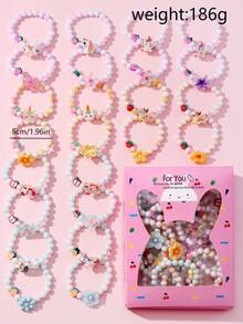 24pcs Kids Polymer Clay Bracelet Gift Set, Fruit Flower Beads Unicorn Pendant, Girls Party Jewelry Birthday Gift - Multicolor - View 3