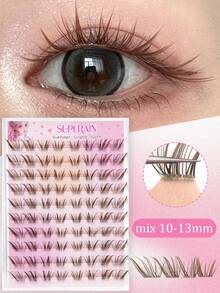 60pcs Brown Self-Adhesive False Eyelash Clusters, Cartoon Style, Press-On Eyelash Clusters, Suitable For Beginners, Reusable, Natural Look, Suitable For All Occasions, Glue-Free False Eyelashes - C - View 10