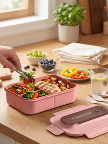 1pc Lunch Box - With Cutlery, Bento Box With Spoon And Fork, Microwave Lunch Box, Insulated Bento Lunch Bag - Multicolor - View 5