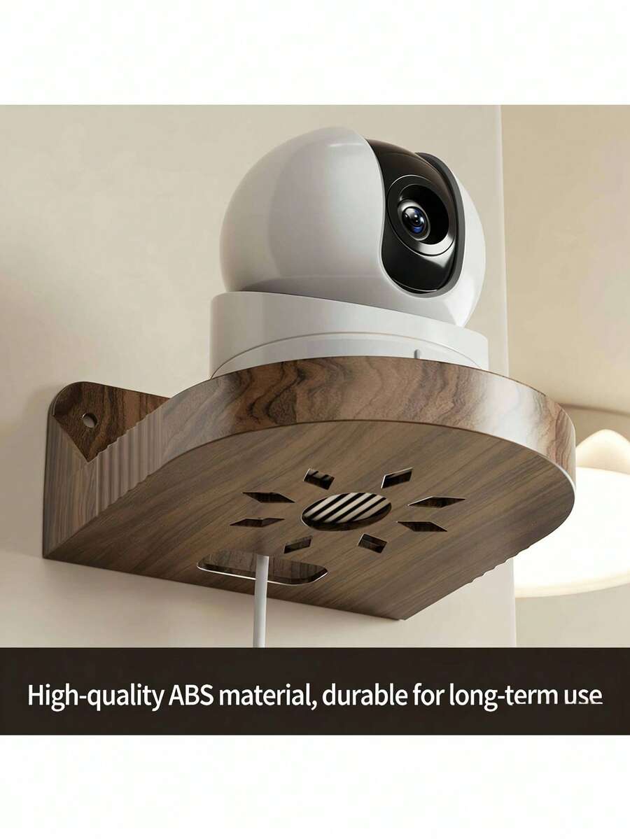 1x Drill-Free Wall-Mounted Shelf (ABS): Security Camera Mount With Cable Management Hole – Load-Bearing Wall Bracket Suitable For Cameras, Speakers, And Small Plants; Compatible With Tile, Glass, And Marble Surfaces.
