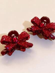 2pcs Bow Bangs Hair Clips, Small Hair Clips Hair Accessories, Rhinestone Decorated, Versatile Elegant Princess Style - Multicolor - View 10