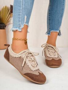Women's Casual Sports Shoes, Retro Versatile Soft Sole Lace-Up Sneakers - Khaki - View 4