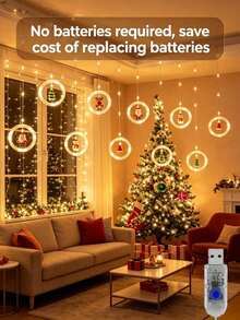 1 buah Rangkaian Lampu Hias Natal Bentuk Cincin Harapan - Lampu Peri LED, Menampilkan Pola Santa Claus, Manusia Salju, Rusa Kutub, Pohon Natal, dan Little Red Riding Hood, Ditenagai USB, 8 Mode Peredupan, Cocok untuk Pesta Natal, Hadiah Liburan, Dekorasi Rumah, Kamar Tidur, Ruang Tamu, Hadiah Tahun Baru, dan Pernikahan - MultiWarna - View 3