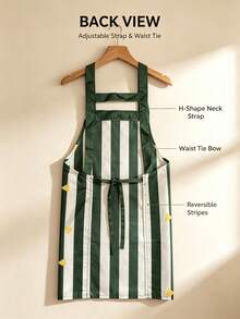 Korean-Style Vertical Striped Bamboo Cotton Apron With Printed Design And Large Pockets, Detachable Towel And Shoulder Straps - Suitable For Home, Daily Wear, Outdoor, Bookstore And Party Occasions, Women's - Multicolor - View 6