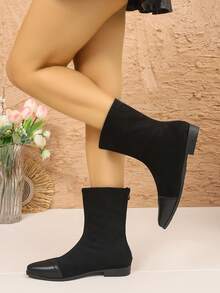 Women's Ankle Boots Flat Square Toe Dress Boots, Back Zipper, Closed Toe, Autumn/Winter, Western, Party, Comfortable, Ankle Boots - Black - View 4