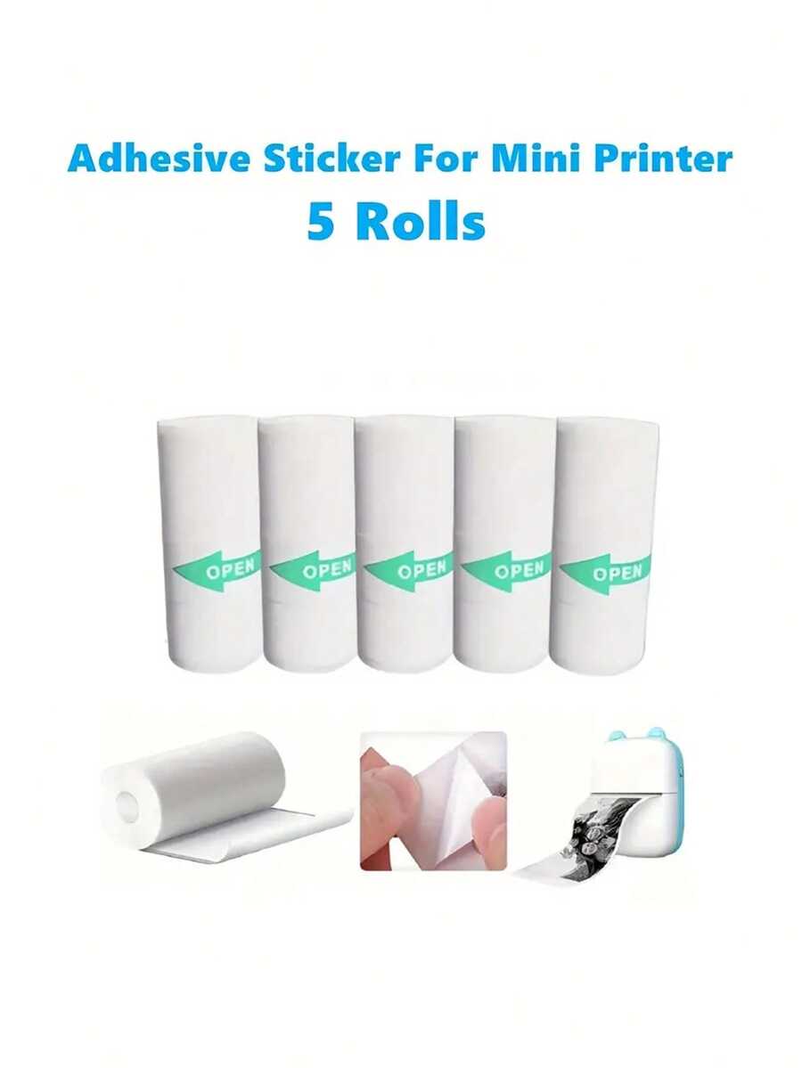 5 Rolls White Non-Adhesive Mini Printer Paper - White (Self-adhesive) - View 1