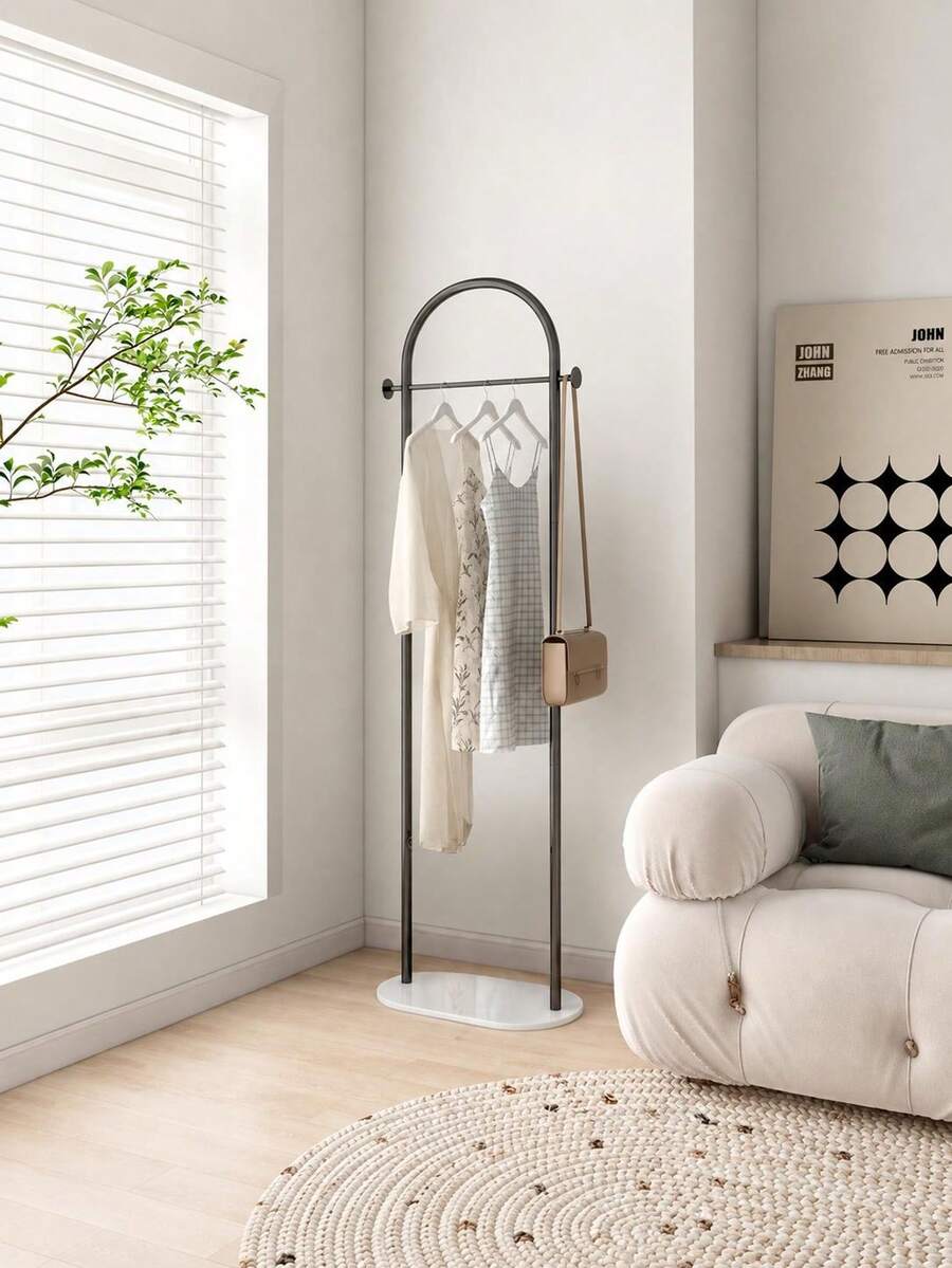 1pc Arch-Shaped Freestanding Coat Rack, Modern Metal Garment Rack With Side Hooks And Oval Base, Space-Saving Coat & Bag Storage Organizer, Suitable For Bedroom, Entryway, Dressing Room And Boutique, Autumn/Winter Wardrobe Storage, Holiday Home Essential - Multicolor - View 1