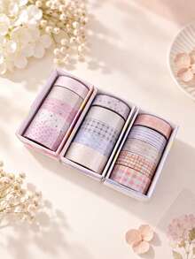 5 Rolls/Box Simple Pattern Glitter PET Tape Set, 3 Widths Of Stylish Tape, Perfect For School Supplies, Crafts, And Gift Wrapping, A Handbook Gift For Friends - Sets - View 10