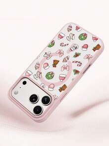 XUSTIO Christmas Snowman Santa Hat Bow Candy Cane Ribbon Magnetic Phone Case Full Coverage Shockproof Anti-Drop Couple Best Friend Style 2 Colors Available Compatible With Apple 11 12 13 14 15 16 17 18 Pro ProMax Plus Daily Commute Holiday Gift Highly Attractive Protective Cover - Pink - View 5