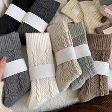 1/4/8 Pairs Color Autumn Winter Style Japanese All-Match Solid Color Relief Jacquard Thick Warm Long Socks - Multicolor - View 1