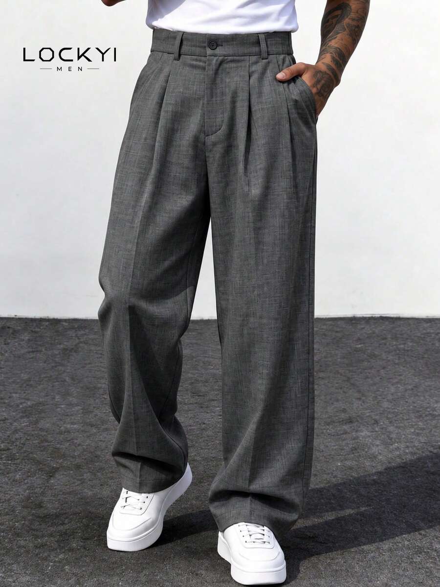 1pc Men's American Minimalist Street Style Comfortable Structured Button Loose Casual Trousers - Black - View 1