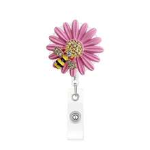 Daisy Alloy Rhinestone Bee Flower Retractable Badge Reel, ID Card Holder, Daisy 5-Petal Retractable Easy Lock ID Lanyard, With 360° Rotating Crocodile Clip Badge Reel And Retractable Nurse Badge Reel, Glitter Decoration - Bee Daisy - View 12