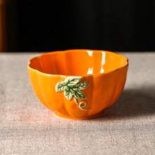 1pc Pumpkin Ceramic Gravy Boat, Autumn Harvest Pumpkin Ceramic Sauce Boat, Suitable For Home Kitchen Restaurant Use, Condiment Sauce Pot, Gravy Sauce, Salad Dressing, Kitchen Tableware, Gift, Holiday Decoration - Multicolor - View 12