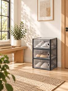 12/6/1pc Large Shoe Box, Back To School, Stackable Modular Shoe Box, Transparent Plastic Shoe Box With Lid, Shoe Display Box, Stackable Transparent Shoe Storage Box, White, Black, Grey - View 2