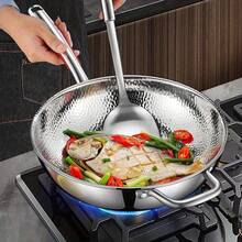 304 Stainless Steel Stir-Fry Pan, Household Cooking Pot, Induction Cooktop Compatible, Gas Stove Universal Flat Bottom Pan, Hammered Texture Frying Pan, Steak Pan - View 3