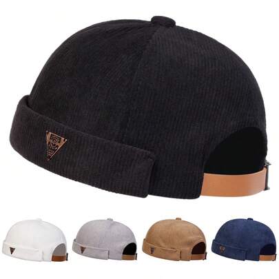 1pc Men's Triangle Logo Corduroy Newsboy Cap, Fashionable Flat Cap, Casual Warm Hat Suitable For Autumn/Winter Travel, Windproof Winter Warmth