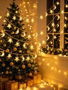 1pc 20/40LED,3/6m Star & Moon Battery Operated String Lights (Batteries Not Included), Fairy Tale Lights For Room Decor, Birthday Party, Wedding, Gift, All Seasons - Stars and Moon - View 2