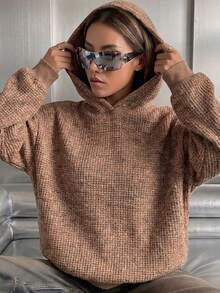 Women's Casual Waffle Knit Oversized Hoodie For Daily Wea Fall/Winterr,Fall Winter Outfit,Winter Fall Clothes,Going Out - Brown - View 1