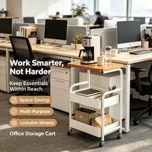 3-Tier Metal Utility Cart, Metal Storage Rack, Rolling Cart With Wooden Top, Multi-Functional Storage Rack With Wheels, Durable Steel Frame, Suitable For Kitchen, Office, Bedroom, Living Room - View 5