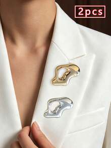 2pcs Asymmetrical Fluid Hollow Brooch Gold & Silver Color Luxury High-End Style Suit Sweater Hat Dress Women's Pin Accessory Daily Commute Date Outfit Gift - Multicolor - View 4