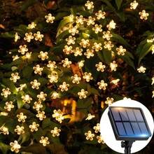 Outdoor Waterproof Solar Powered Cherry Blossom String Lights, LED Artificial Flower Shaped Colorful Lights, Solar Panel Self-Charging, Light-Sensing Automatic On/Off, 12m 100 LED Beads, 8 Lighting Effect Modes. Can Be Wrapped Around Lawn, Greenery, Tree Trunks, Railings, Used For B&B Courtyard Landscaping, Wedding Party, Christmas New Year Scene Decoration, Creating Warm And Healing Outdoor Night View Decorative String Lights. - Solar Cherry Blossom String Lights - View 2