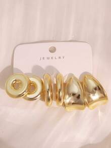 2-6-18PCS Heavy‑Duty Gold Multi‑Style Earring Set Retro Geometric Flower Shell Shield Earrings For Daily Party - Gold - View 4