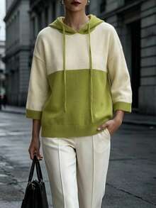 BYGOUBY Women's Striped V-Neck Dropped Shoulder Knit Sweater, Casual Loose Fit Pullover Cardigan, Autumn/Winter - Green - View 7