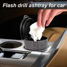 1pc Shiny Diamond Car Ashtray, Charming Sparkling Crystal Car Ashtray With Lid - Portable Office And Home Car Ashtray - Durable ABS Material, Decorated With Shiny Rhinestones, Creative Fashionable Women's Design - A - View 3