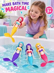 4pcs Rotating Mermaid Diving Toy Set - Freely Rotates Underwater And On The Surface, Perfect For Party Favors, Desk Decor, Summer Pool And Beach Play, Suitable For Birthday, New Year, Valentine's Day, Easter, Children's Day, Back To School, Halloween, Thanksgiving And Christmas Gifts - Multicolor - View 2