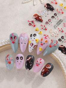 5D Embossed Cute Mouse & Cheese Nail Stickers, Cartoon Animal Self‑Adhesive Nail Decals, Kawaii DIY Manicure Nail Art Decorations - Multicolor - View 4