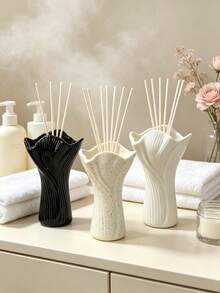 1pc Spotted Cream Color Ruffled Edge Diffuser Bottle, Empty Aromatherapy Oil Bottle, With Ribbed Sculptural Design, Bathroom Vanity Shelf Decor Fragrance Jar, No Reed Sticks, Spa Home Decor - Multi-color - View 6