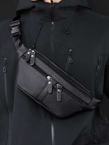 Tas Dada Pria Warna Hitam, Tas Selempang Kasual dengan Desain Multi-Saku, Tas Bahu Tahan Air Kapasitas Besar untuk Perjalanan, Kerja, dan Penggunaan Sehari-hari - Hitam - View 3