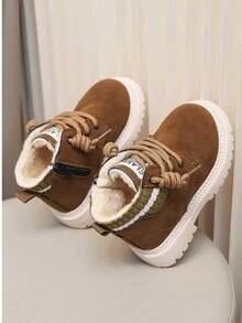 Kids' Snow Boots For Autumn/Winter, New Lace-Up Zipper Design, Thickened Warmth, Lightweight And Fashionable, Ideal Choice For Outdoor Snow Boots. - Khaki - View 6