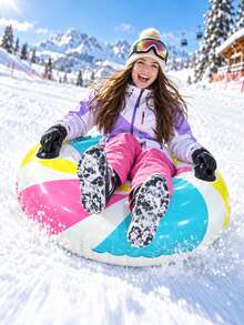 1pc 82cm Colorful Striped Inflatable Snow Tube, Dual Handle Round Snow Sled, Bright Candy Swirl Pattern Inflatable Sled, Portable Winter Outdoor, Suitable For Ski Resort, Snow Entertainment, Family Winter Activities, Christmas Gift, Holiday Essential, Fitness Equipment, Snow Sled, Outdoor - Striped Snow Tube - View 5
