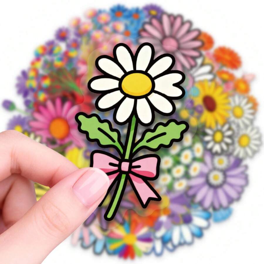 56pcs Colorful Daisy Floral Doodle PET Stickers, Diverse Designs ...