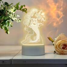 Beautiful Mermaid Pattern Acrylic Night Light, USB Warm Light Powered Desktop Art Decor, Exquisite Line Carving, Dreamy Atmosphere Bedside Lamp, Ocean Fairy Tale Style, Creative Birthday Holiday Gift - Warm white light - View 7