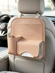 1pc PU Leather Car Seat Back Organizer, Multi‑Pocket Hanging Storage Bag, Built‑In Tissue Box Holder, Practical Auto Interior Accessory For Storing Paper Towels, Water Cups And Small Sundries, Universal Fit For Most Vehicle Models - Multicolor - View 11