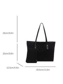 2pcs Large Capacity Leopard Print Faux Leather Tote Bag, With Dual Handles, Ideal For Commuting, Work Or School.,Business Professional Women - Black - View 9
