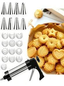 Stainless Steel Cookie Cutter Set, Multi-Function Cream Piping Gun, Washable Cookie Extruder, Suitable For Making Donuts And Cream Cakes, Kitchen Essential, Autumn Home Halloween Kitchen Christmas Kitchen Decor And Accessories, Coffee Bar Accessories - Multicolor - View 2