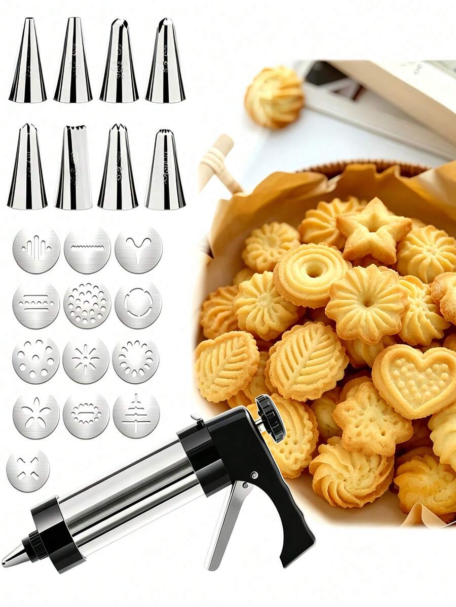 Stainless Steel Cookie Cutter Set, Multi-Function Cream Piping Gun, Washable Cookie Extruder, Suitable For Making Donuts And Cream Cakes, Kitchen Essential, Autumn Home Halloween Kitchen Christmas Kitchen Decor And Accessories, Coffee Bar Accessories