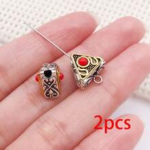 2pcs Carved Alloy Beads Dual Color Inlaid Gemstone Round Square Barrel Beads For DIY Handmade Mala Bracelet Necklace Craft Supplies - Multicolor - View 15