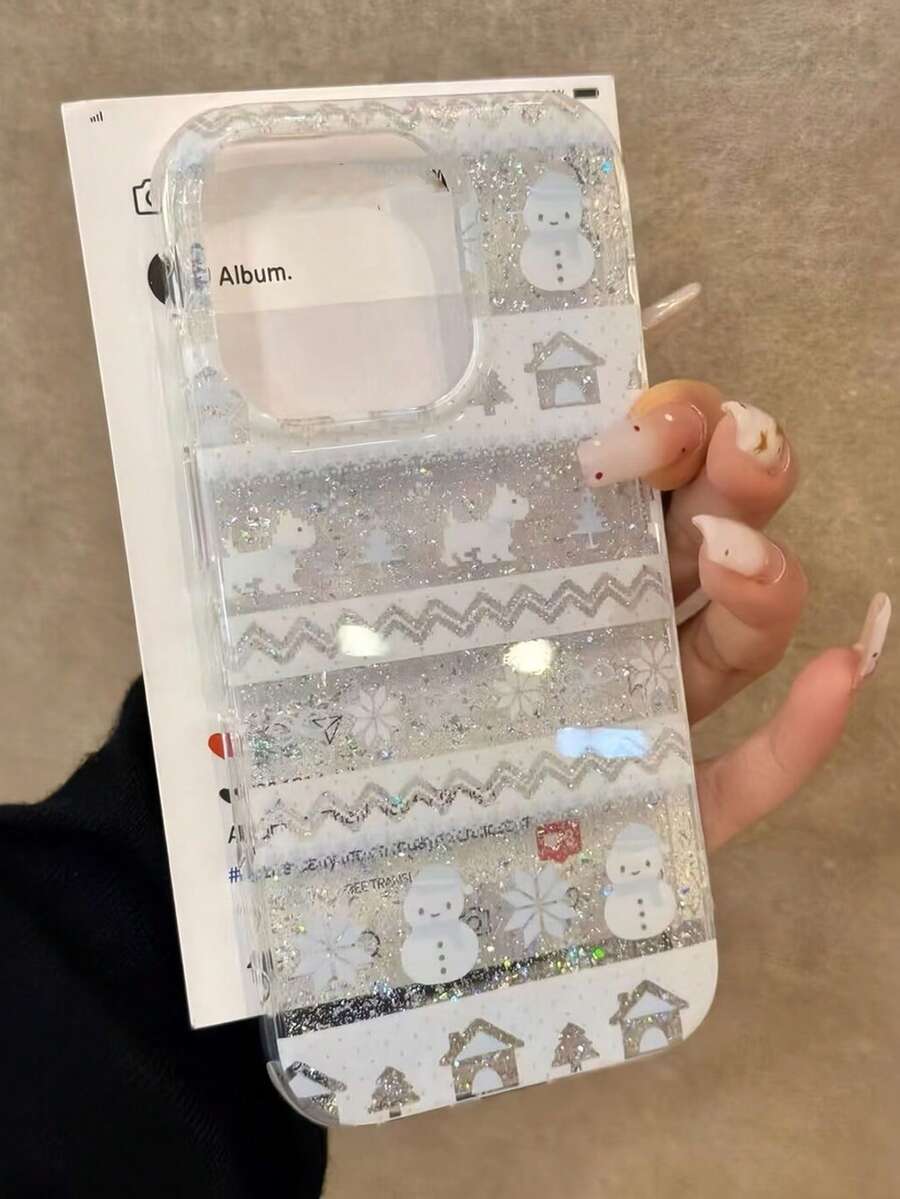 1 قطعة بطانية هاتف بتصميم كوري شتوي لعيد الميلاد بنمط فير آيل ورجل ثلج كرتوني لطيف لهاتف آيفون 18 برو 17 برو ماكس 16 برو 15 14 13، بطانية هاتف شفاف بتغطية كاملة مضاد للسقوط وعصري - أبيض - مشاهدة 1
