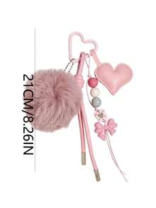 1pc Ins Style Heart Bow Beaded Chain Bag Charm Keychain - Multicolor - View 5