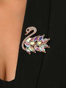 Luxury Heavy Embellished Swan Brooch, Women's Fashion Animal Brooch, Casual Party Accessory/Friend Gift, Suit Decoration - Crystal Swan Brooch - View 2