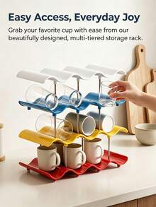 1Set Stackable Wave Cup Storage Rack, Water Bottle Organizer For Cup Tumbler Storage Rack Stackable Water Holder Rack Cup Accessories Tumbler Storage Holder, Tumbler Cup Rack Stackable Bottle Storage Rack Organizer Holder Artistic Wave Shaped - Multicolor - View 8