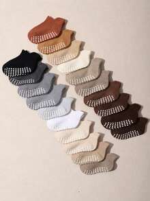 20 Pairs Random Baby Solid Color Mid-Calf Socks, Anti-Slip Design Short Socks, Soft And Breathable, Suitable For Toddlers, Multi-Color Neutral Tones, Suitable For Daily Wear - Multicolor - View 5
