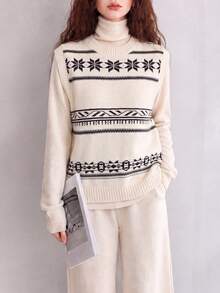 Women's Autumn/Winter Vintage Pattern Round Neck Pullover Vest - White - View 4