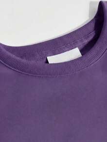 Casual Women's Cotton Blend Long Sleeve Round Neck Rib-Knit Pullover Sweatshirt, Regular Fit Fall Winter Essential - Deep Purple - View 6