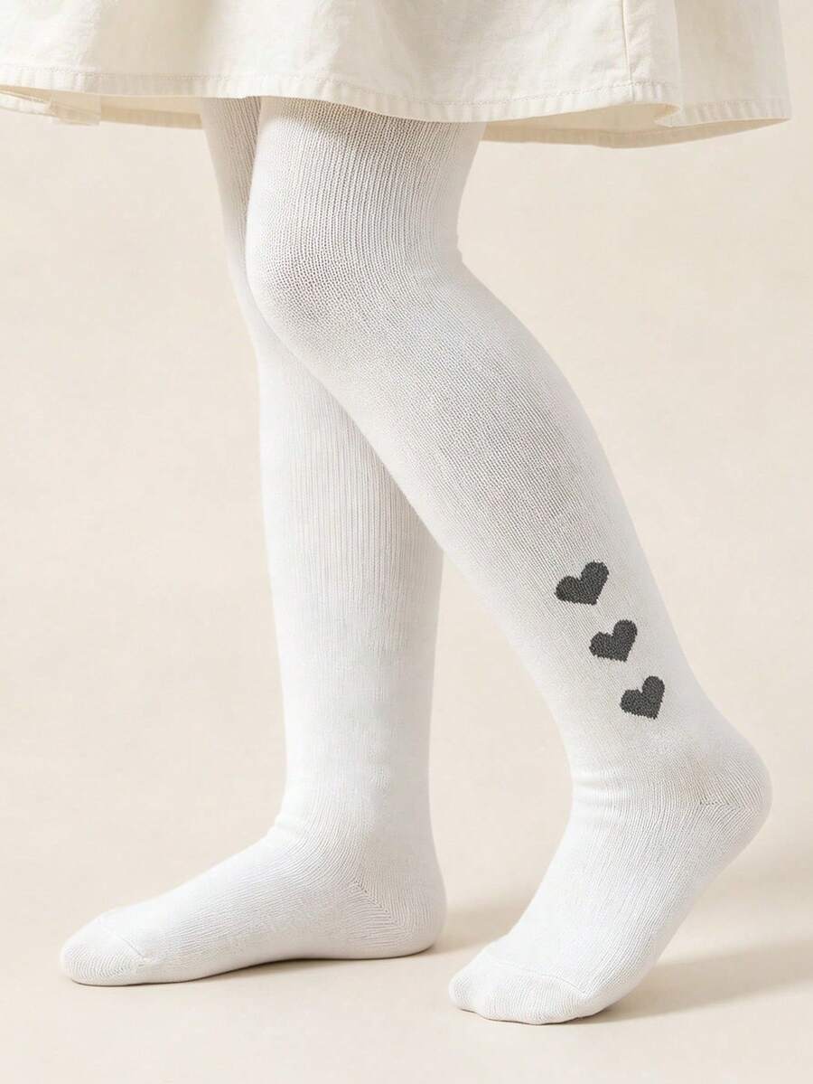 1 Pair Baby Infant Solid Color Heart Pattern Tights, Versatile Minimalist Style All-Match Color Tights For Baby Girls - Multicolor - View 1